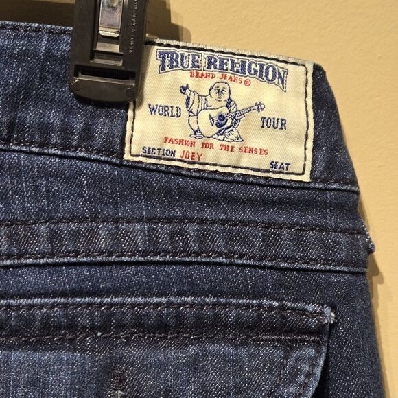 True Religion Twisted Seam Low Rise Dark Wash Flare Jeans Size 29 - Picture 5 of 9